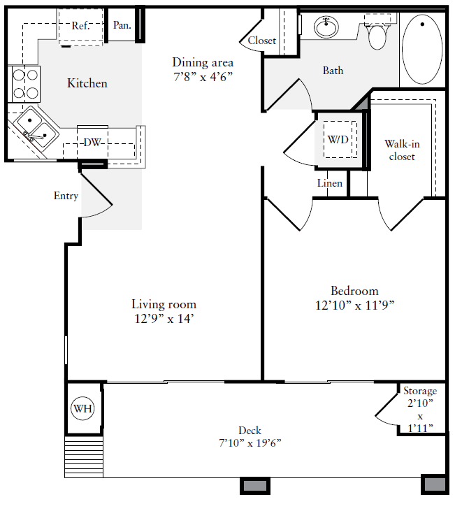 1 Bedroom 1 Bath Layout 2 Floorplan - 640 sqft
