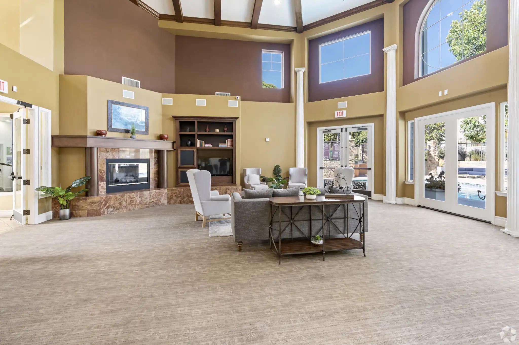 Resident clubhouse lounge with fireplace